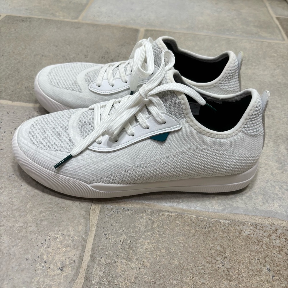 Vessi Women's White Knit Sneakers with Teal Accent